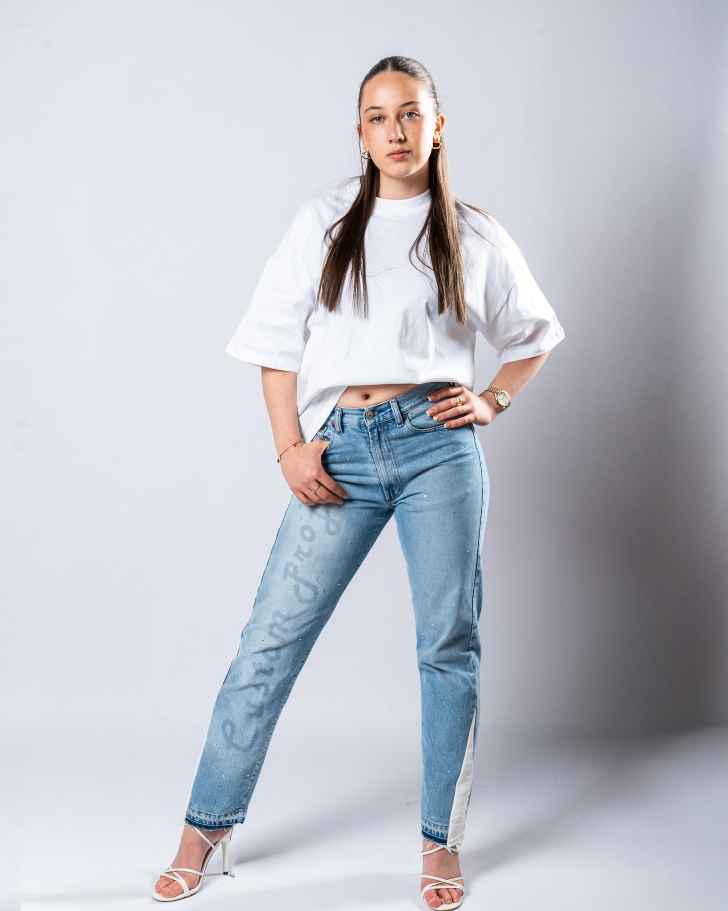 DENIM FLARED JEANS WOMAN W36(cm)