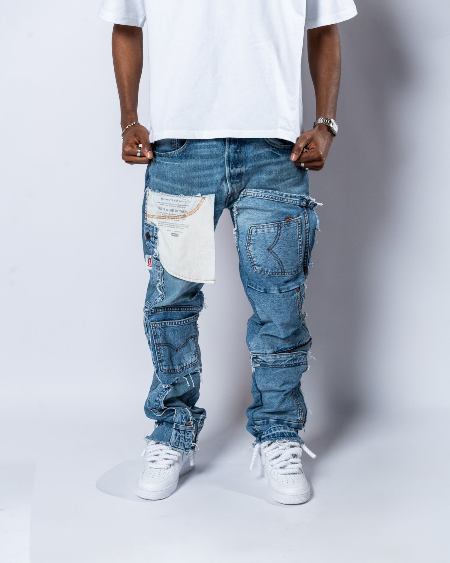 DENIM PATCHWORK JEANS (UNISEX) W43(cm)