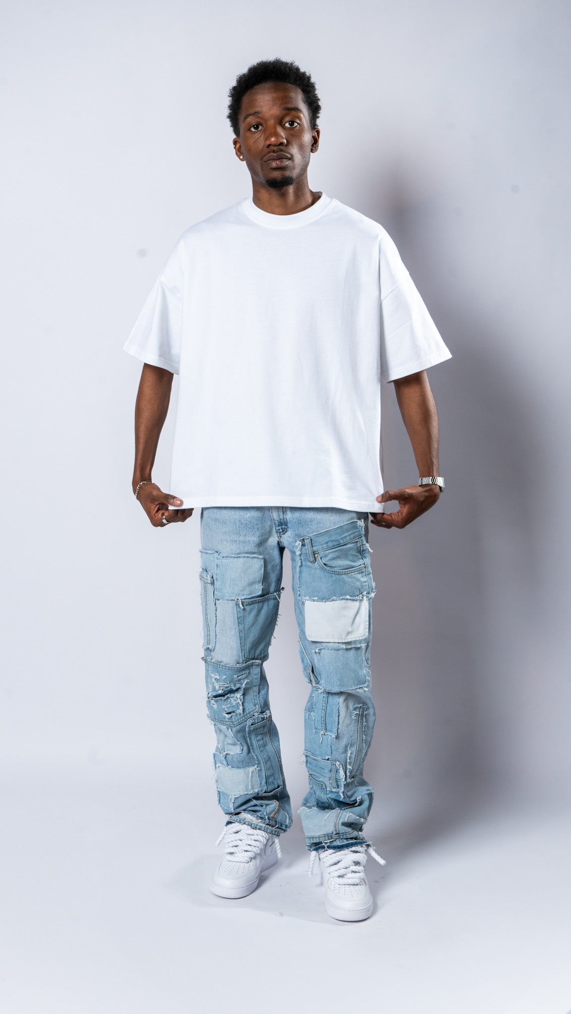 DENIM PATCHWORK JEANS (UNISEX)  W40(cm)