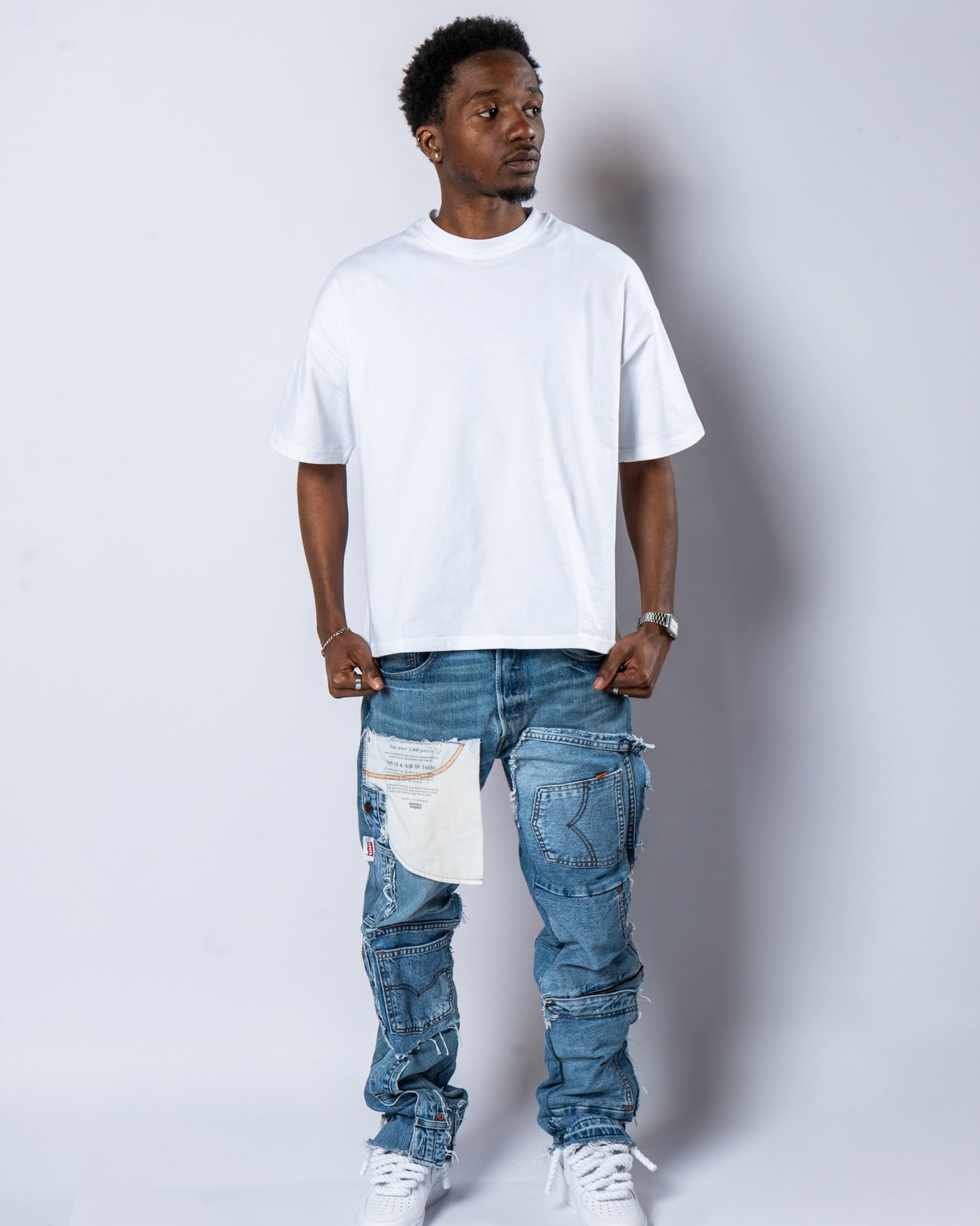 DENIM PATCHWORK JEANS (UNISEX) W43(cm)