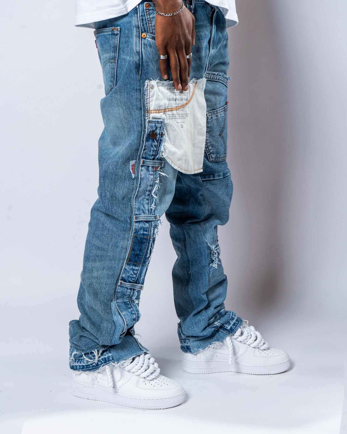 DENIM PATCHWORK JEANS (UNISEX) W43(cm)