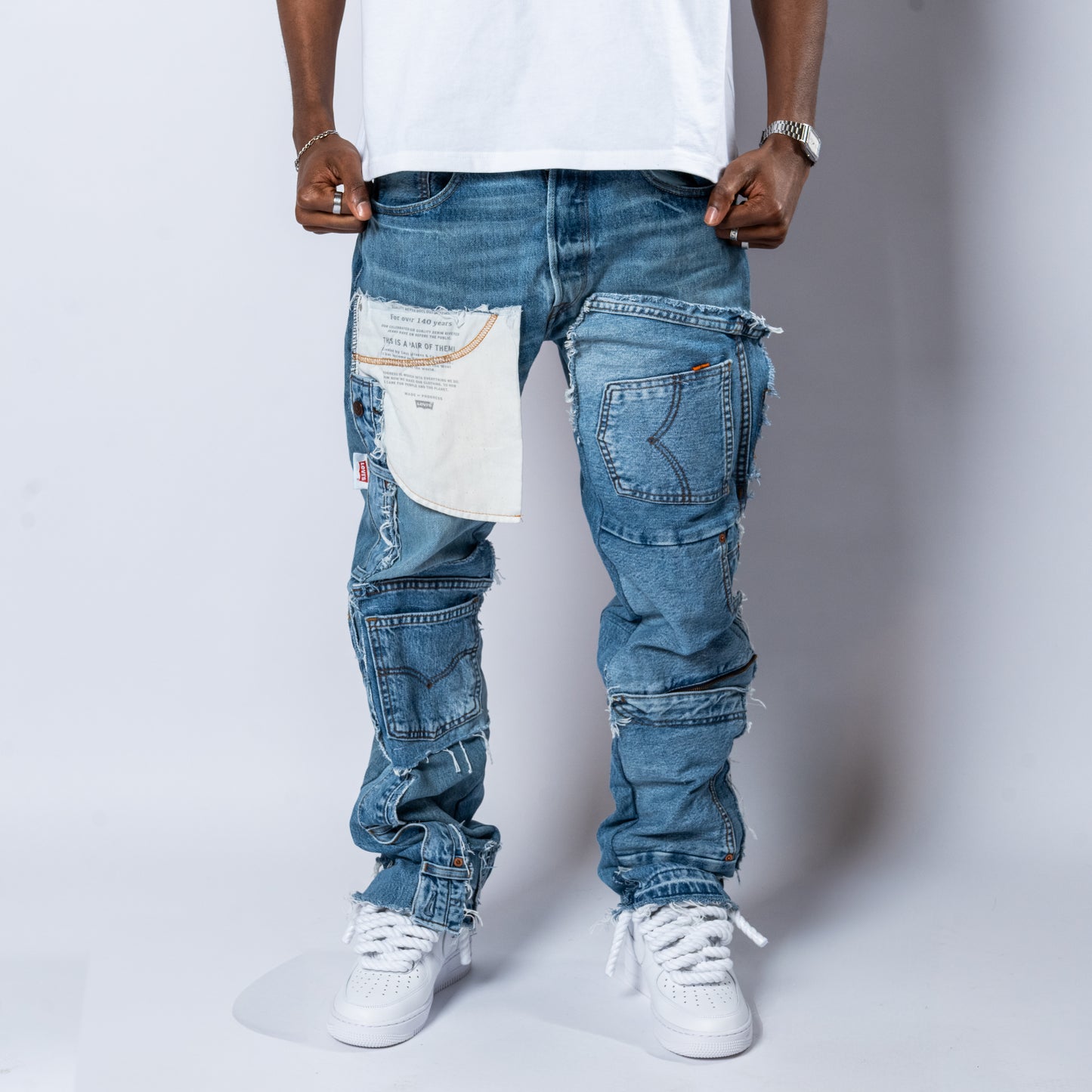 DENIM PATCHWORK JEANS (UNISEX) W43(cm)