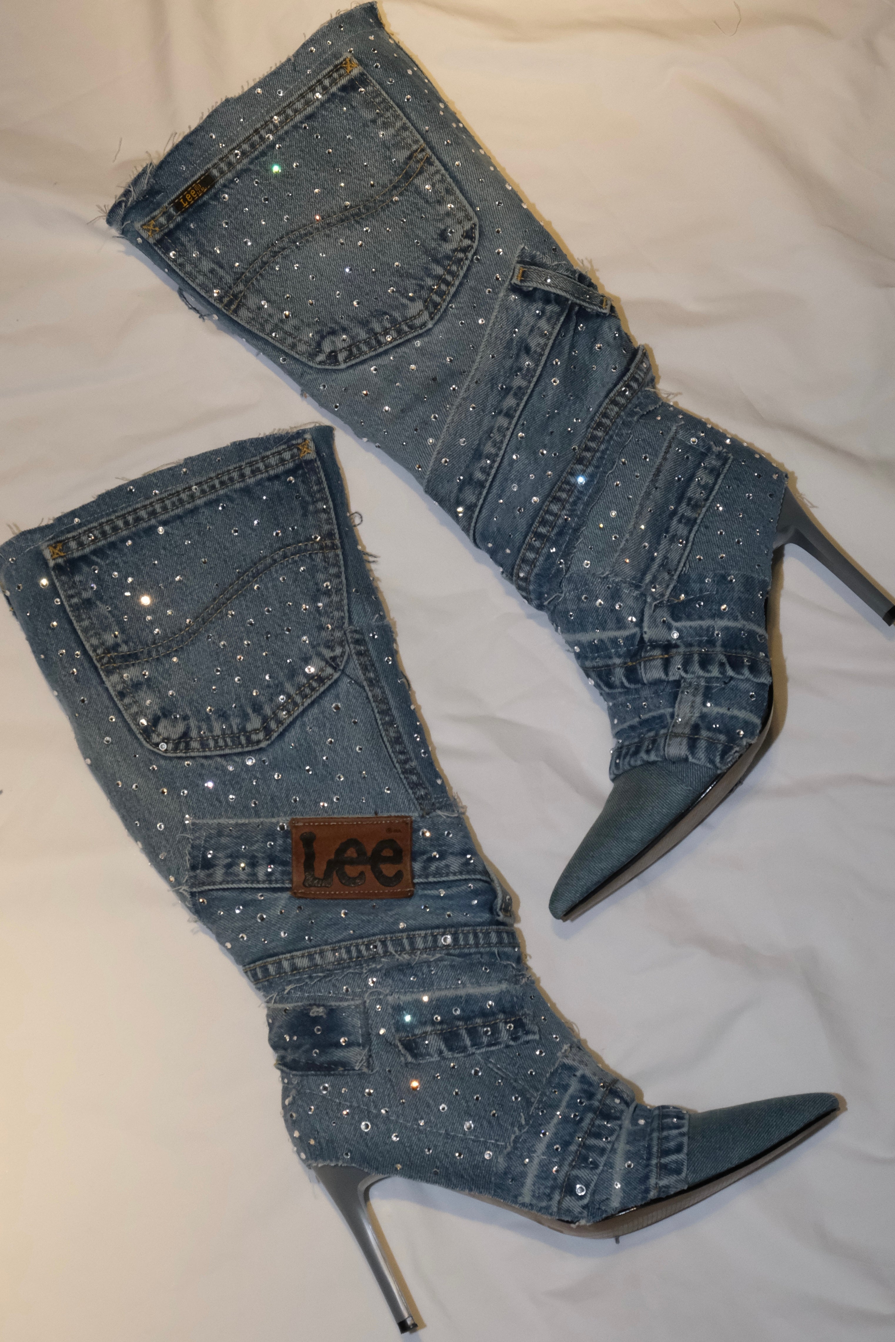 RHINESTONE DENIM BOOTS