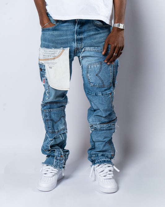 DENIM PATCHWORK JEANS (UNISEX) W43(cm)