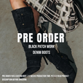 CUSTOM BLACK PATCH WORK DENIM BOOTS