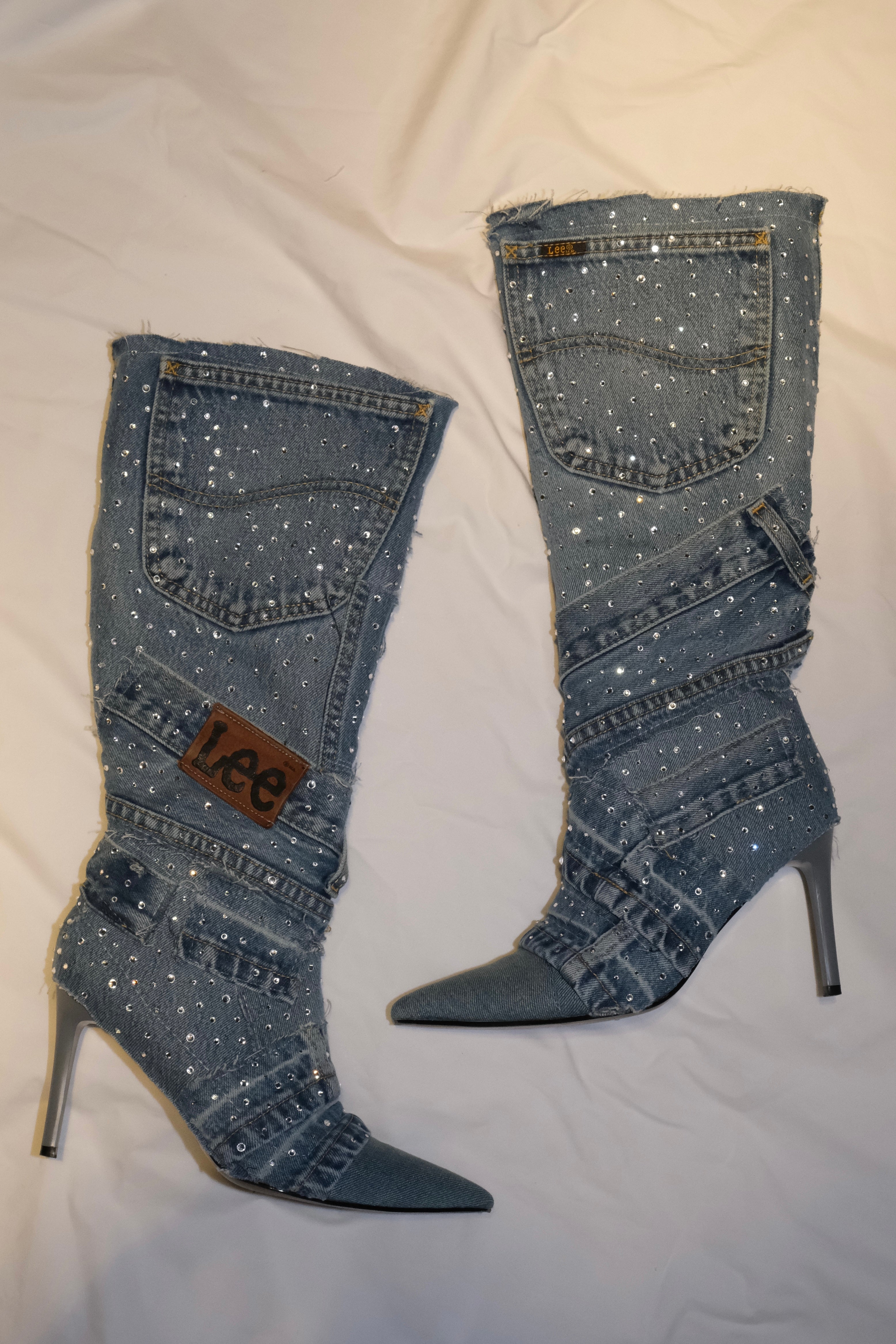 RHINESTONE DENIM BOOTS