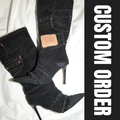 CUSTOM BLACK PATCH WORK DENIM BOOTS