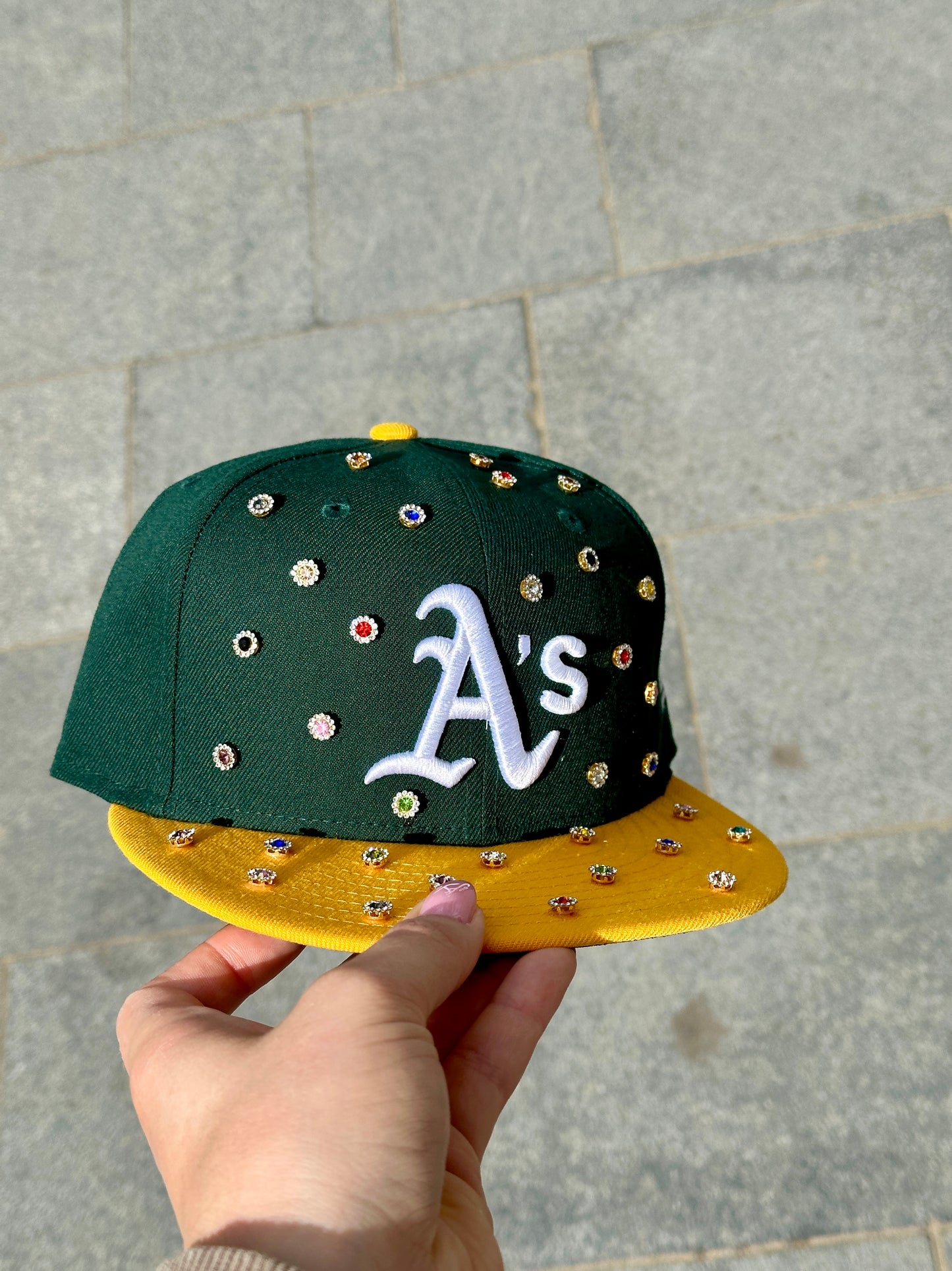 Custom A’s flower cap green/yellow