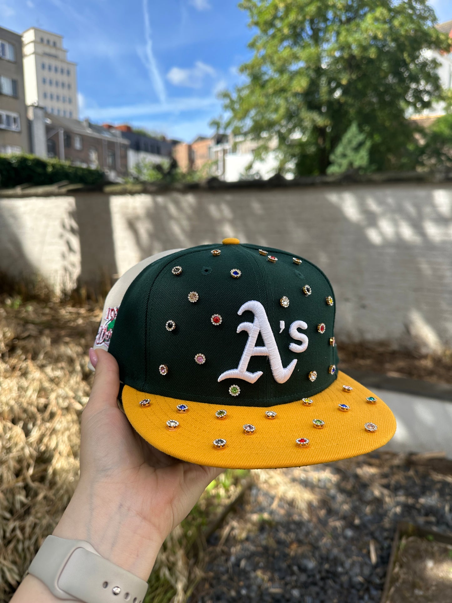 Custom A’s flower cap green/yellow