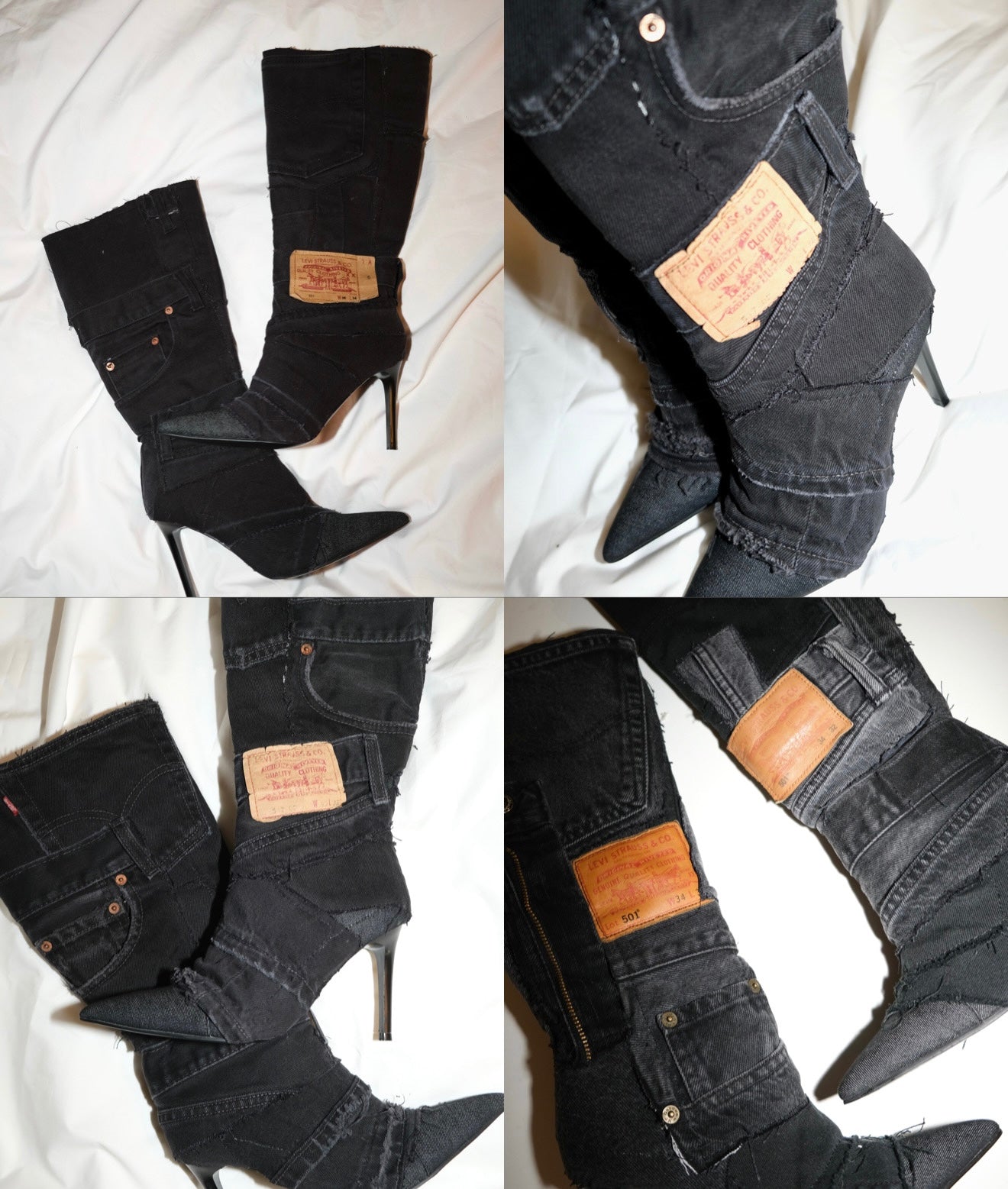 CUSTOM BLACK PATCH WORK DENIM BOOTS