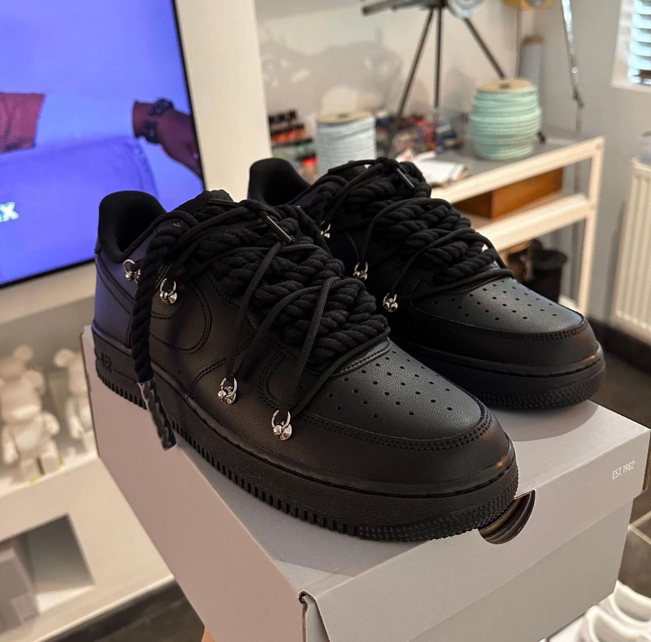 All Black double laced AF1 small ropes – nh-custom.com