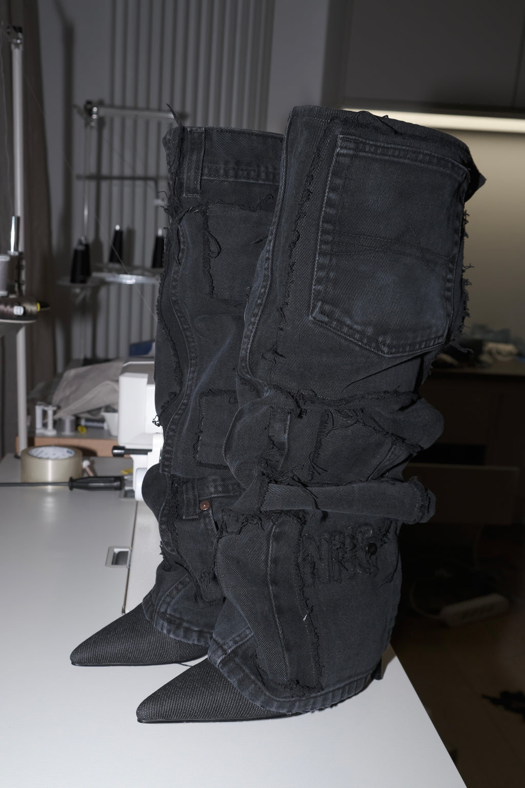 NHC Black button up patch work boots