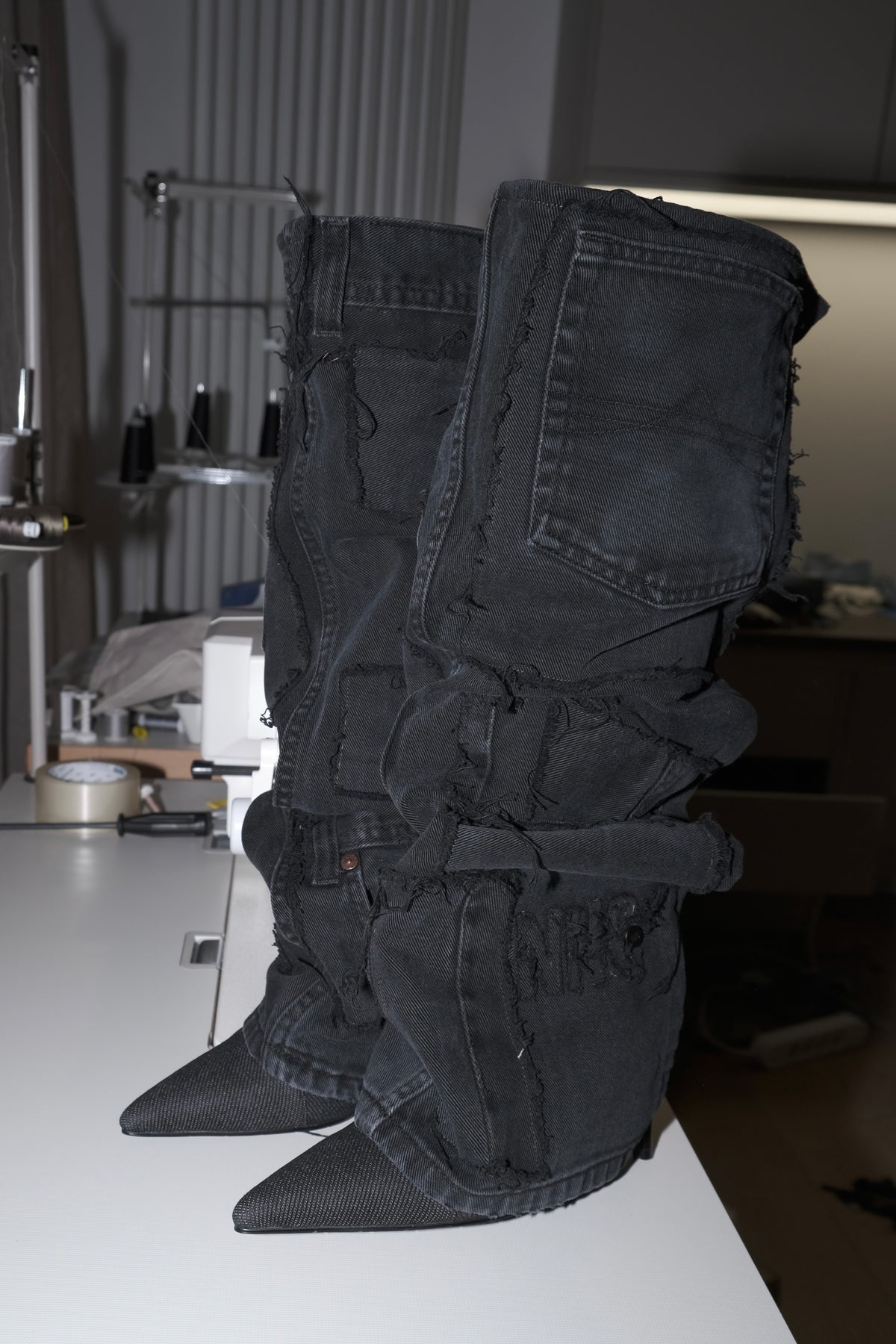 NHC Black button up patch work boots
