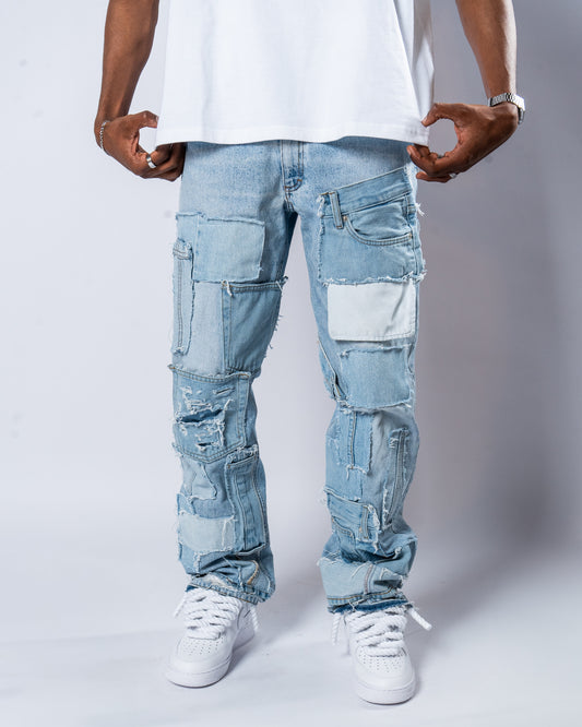 DENIM PATCHWORK JEANS (UNISEX)  W40(cm)
