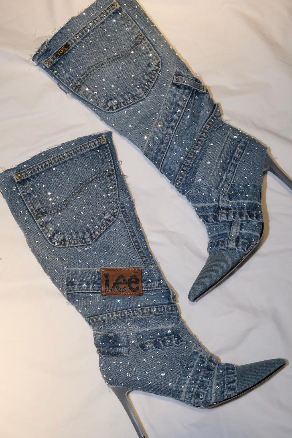 RHINESTONE DENIM BOOTS