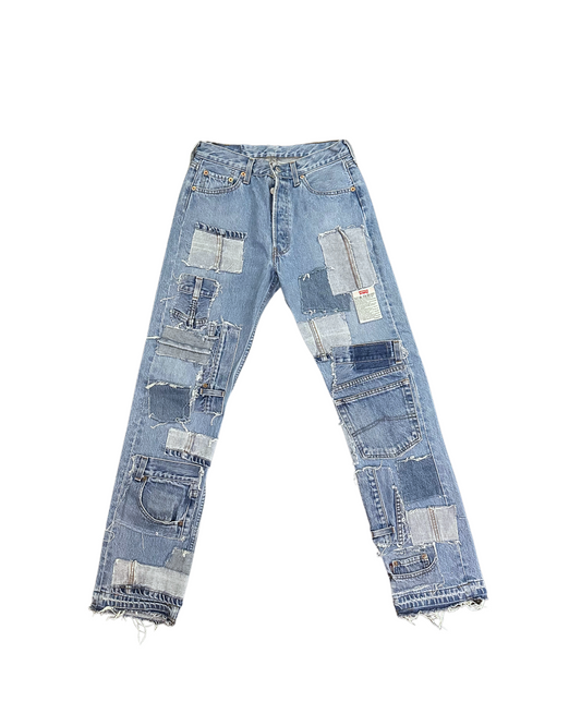 DENIM PATCHWORK JEANS (UNISEX) W34(cm)