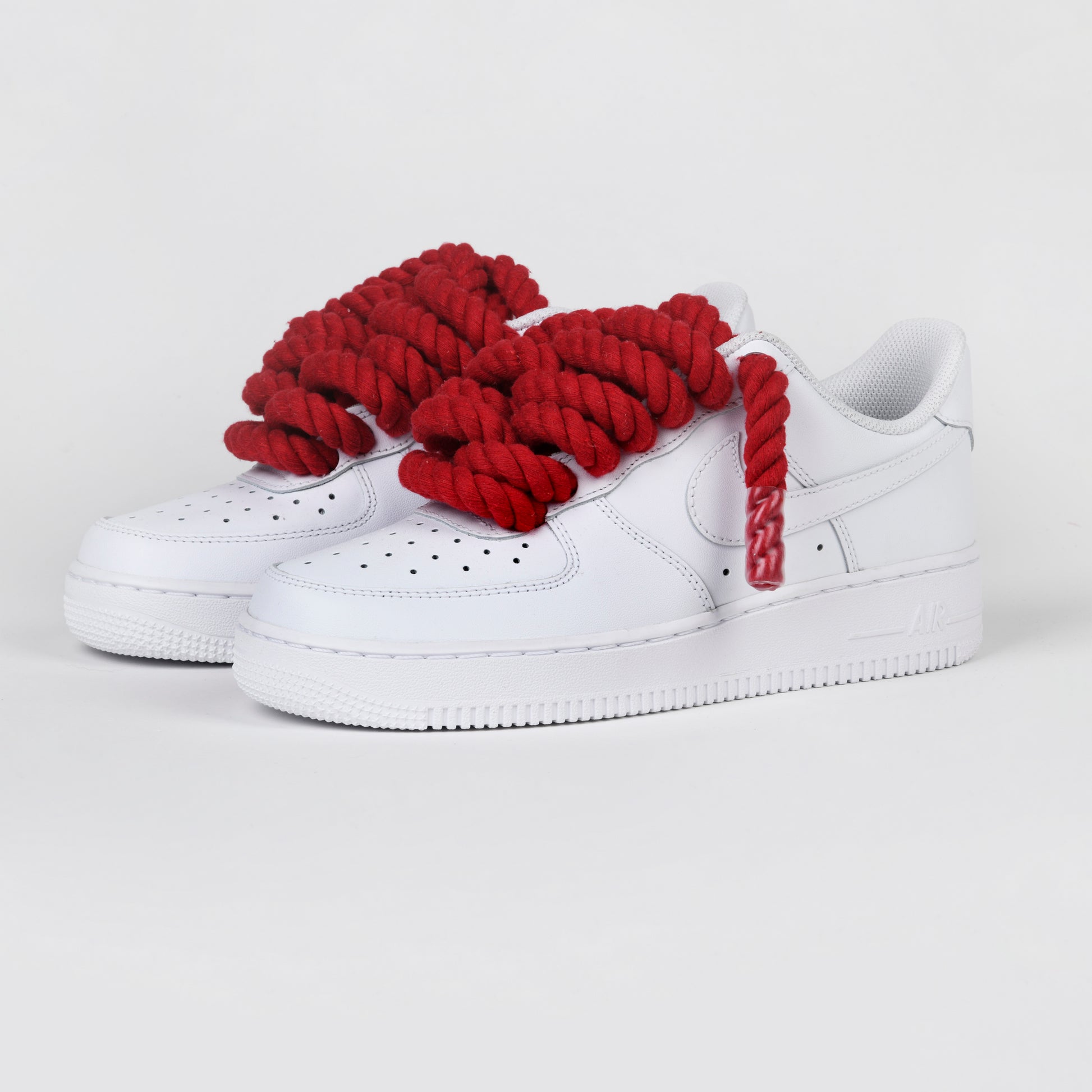 Red custom Air Force 1's with personalised laces